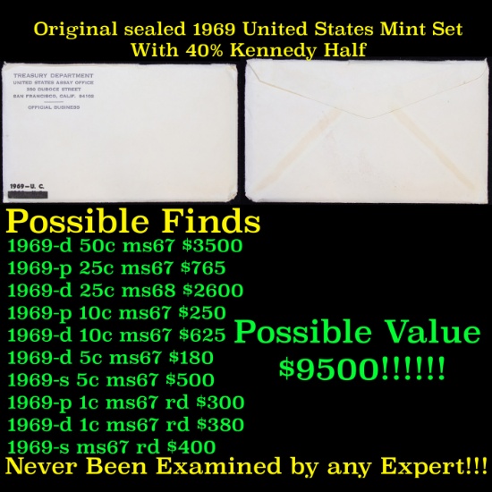 RARE SEALED United States Mint Set 1969 40% Kennedy Half