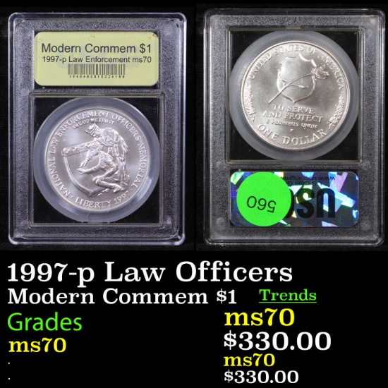 1997-p Law Officers Modern Commem Dollar $1 Graded ms70, Perfection By USCG