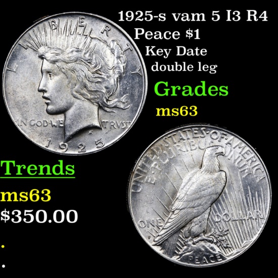 1925-s Peace Dollar vam 5 I3 R4 $1 Grades Select Unc