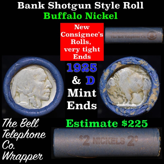 Buffalo Nickel Shotgun Roll in Old Bell Telephone Bank Wrapper 1925 & d Mint Ends