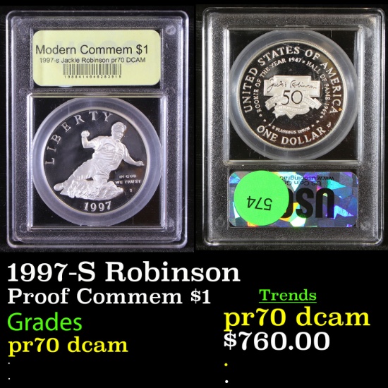 Proof 1997-S Robinson Modern Commem Dollar $1 Graded GEM++ Proof Deep Cameo By USCG