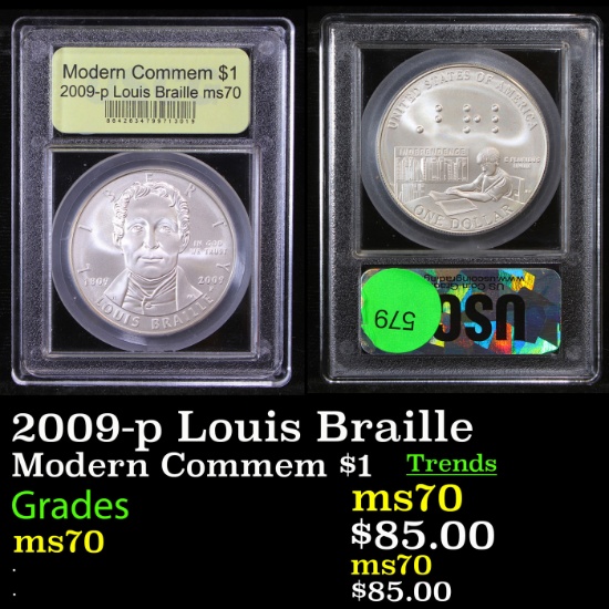 2009-p Louis Braille Modern Commem Dollar $1 Graded ms70, Perfection By USCG