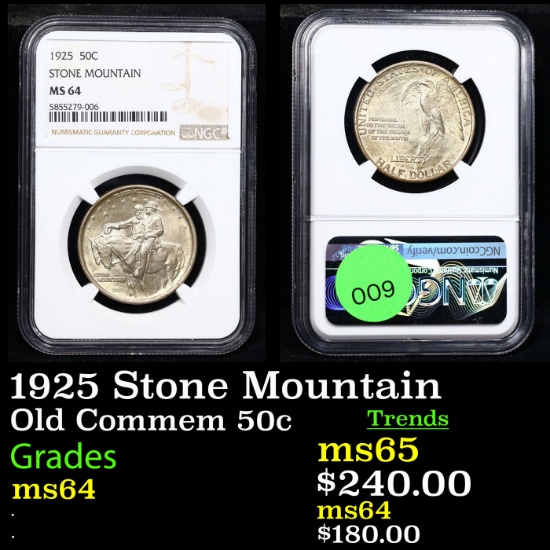 NGC 1925 Stone Mountain Old Commem Half Dollar 50c Graded ms64 BY NGC