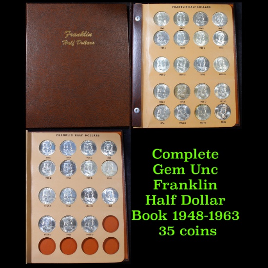 ***Auction Highlight*** Complete Gem Unc Franklin Half Dollar Book 1948-1963 35 coins (fc)