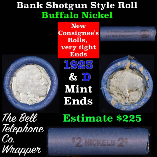 Buffalo Nickel Shotgun Roll in Old Bell Telephone Bank Wrapper 1923 & d Mint Ends