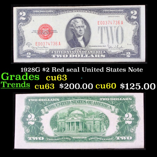 1928G $2 Red seal United States Note Grades Select CU