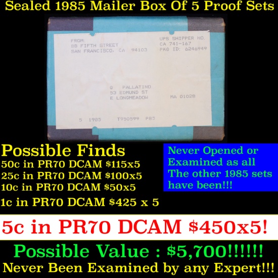 Original sealed box 5- 1985 United States Mint Proof Sets