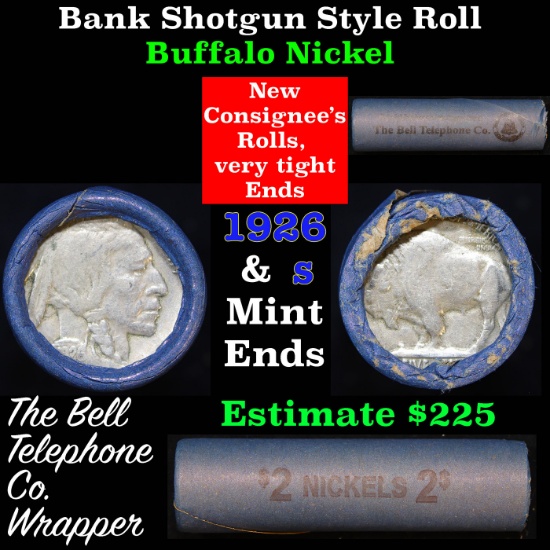 Buffalo Nickel Shotgun Roll in Old Bell Telephone Bank Wrapper 1926 & s Mint Ends