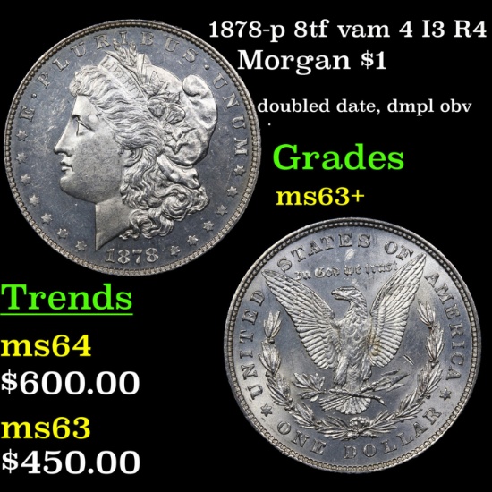 1878-p 8tf Morgan Dollar vam 4 I3 R4 $1 Grades Select+ Unc