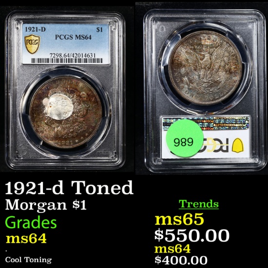 PCGS 1921-d Morgan Dollar Toned $1 Graded ms64 By PCGS