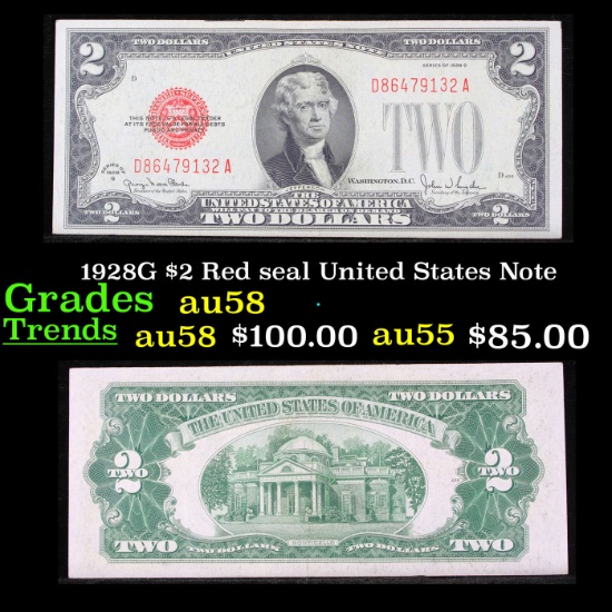 1928G $2 Red seal United States Note Grades Choice AU/BU Slider