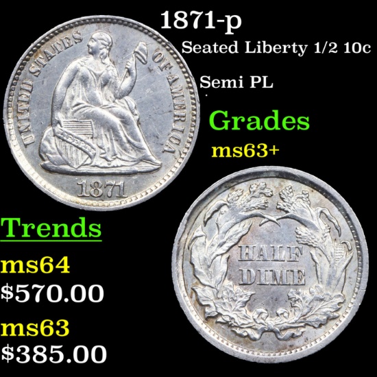 1871-p Seated Liberty Half Dime 1/2 10c Grades Select+ Unc