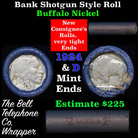 Buffalo Nickel Shotgun Roll in Old Bell Telephone Bank Wrapper 1924 & d Mint Ends