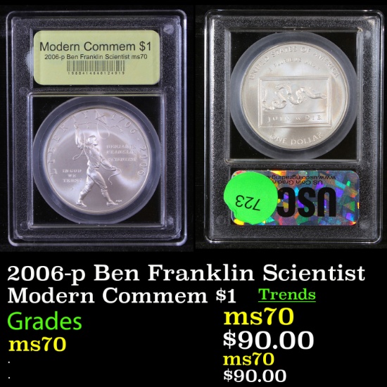 2006-p Ben Franklin Scientist Modern Commem Dollar $1 Graded ms70, Perfection By USCG