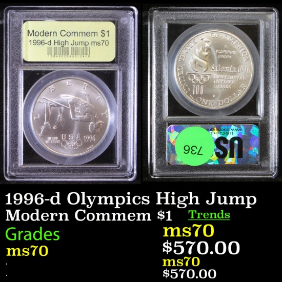1996-d Olympics High Jump Modern Commem Dollar $1 Graded ms70, Perfection By USCG