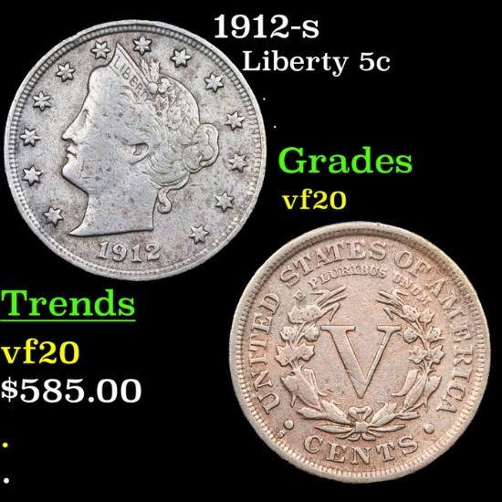 1912-s Liberty Nickel 5c Grades vf, very fine