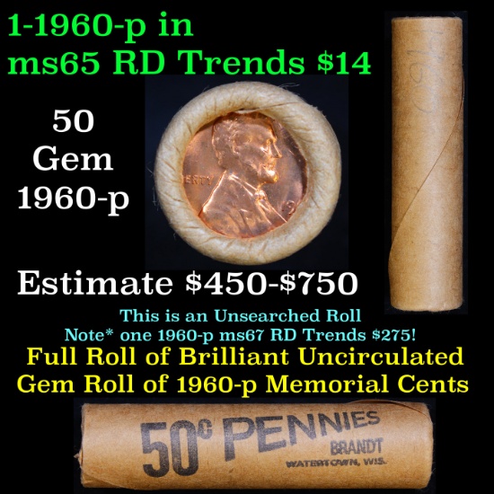 Shotgun Lincoln 1c roll, 1960-p 50 pcs Brandt Wrapper