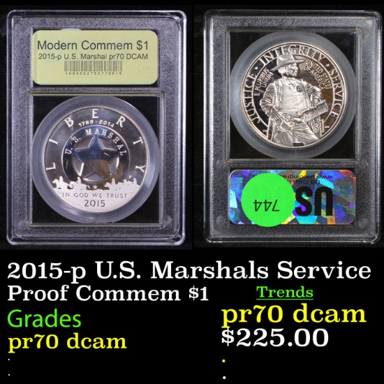 Proof 2015-p U.S. Marshals Service Modern Commem Dollar $1 Graded GEM++ Proof Deep Cameo By USCG