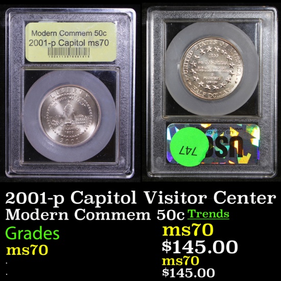 2001-p Capitol Visitor Center Modern Commem Half Dollar 50c Graded ms70, Perfection By USCG