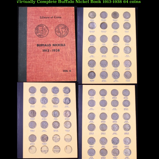 ***Auction Highlight*** Virtually Complete Buffalo Nickel Book 1913-1938 64 coins (fc)
