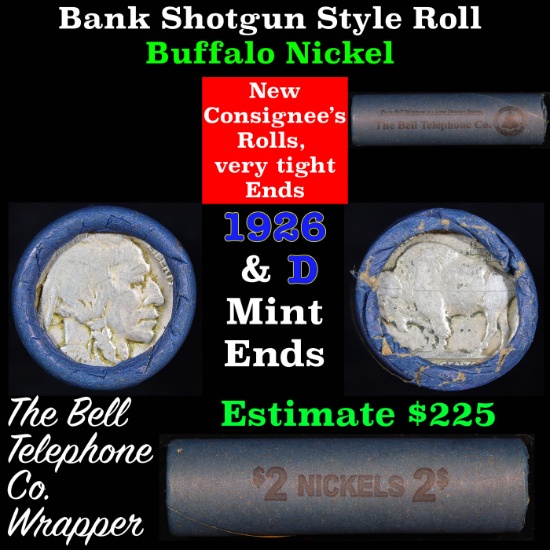 Buffalo Nickel Shotgun Roll in Old Bell Telephone Bank Wrapper 1926 & d Mint Ends