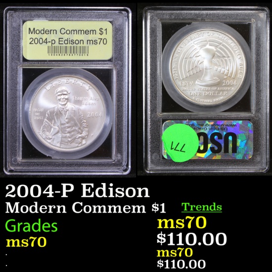 2004-P Edison Modern Commem Dollar $1 Graded ms70, Perfection By USCG