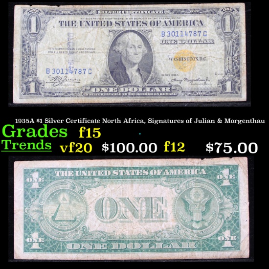 1935A $1 Silver Certificate North Africa, Signatures of Julian & Morgenthau Grades f+