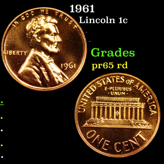 Proof 1961 Lincoln Cent 1c Grades Gem Proof Red