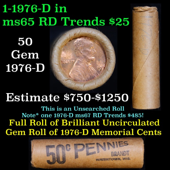 Shotgun Lincoln 1c roll, 1976-d 50 pcs Brandt Wrapper