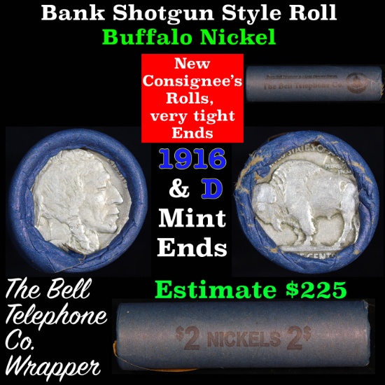 Buffalo Nickel Shotgun Roll in Old Bell Telephone Bank Wrapper 1916 & d Mint Ends