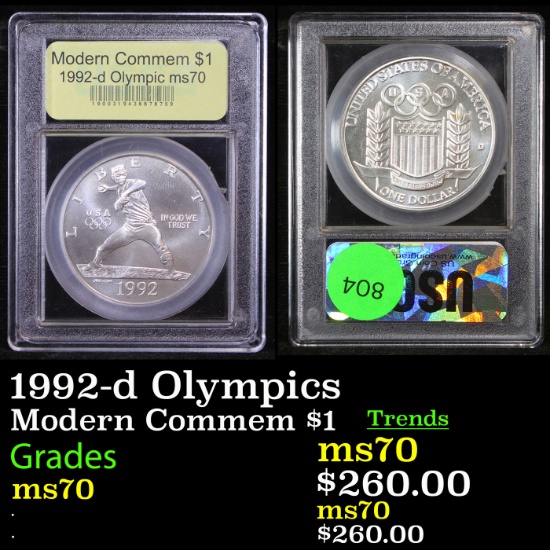 1992-d Olympics Modern Commem Dollar $1 Graded ms70, Perfection By USCG