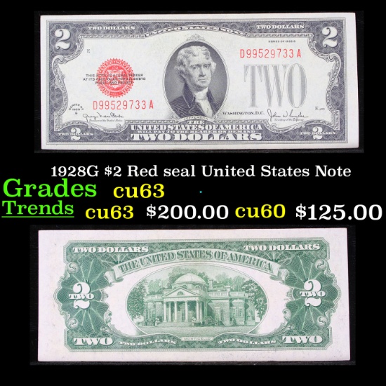 1928G $2 Red seal United States Note Grades Select CU