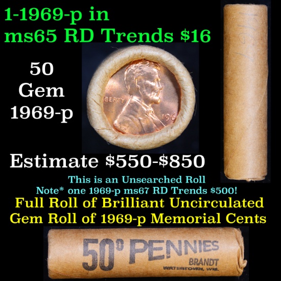 Shotgun Lincoln 1c roll, 1969-p 50 pcs Brandt Wrapper