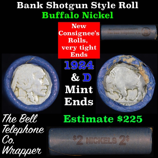 Buffalo Nickel Shotgun Roll in Old Bell Telephone Bank Wrapper 1924 & d Mint Ends