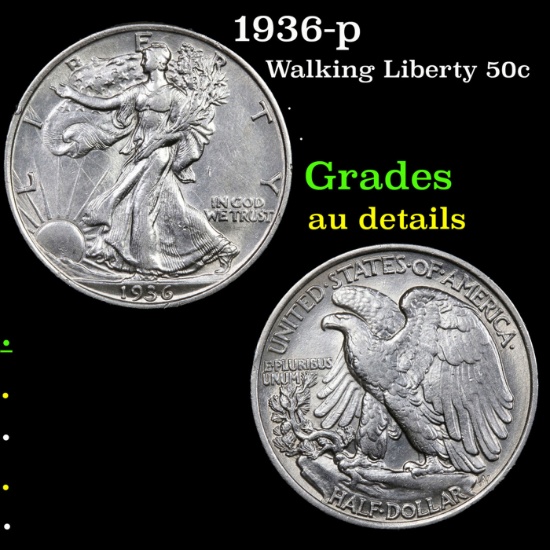 1936-p Walking Liberty Half Dollar 50c Grades AU Details