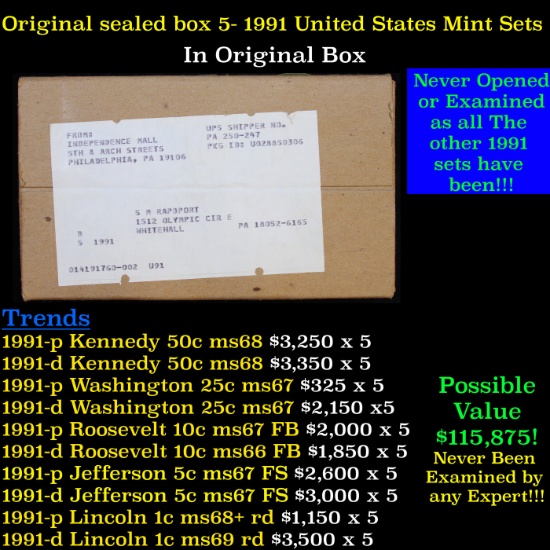 Original sealed box 5- 1991 United States Mint Sets