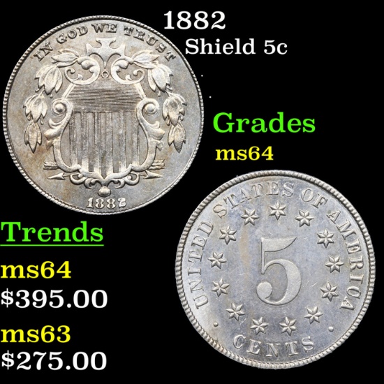 1882 Shield Nickel 5c Grades Choice Unc
