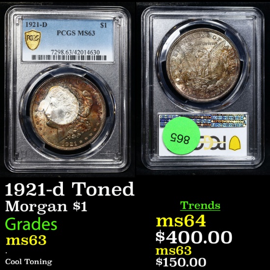 PCGS 1921-d Morgan Dollar Toned $1 Graded ms63 By PCGS