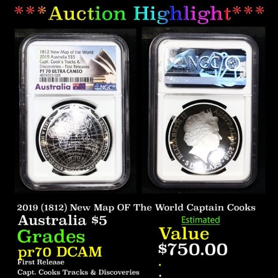 Proof ***Auction Highlight*** NGC 2019 (1812) New Map OF The World Captain Cooks Australia Silver $5