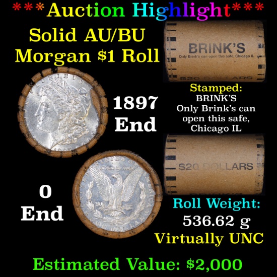 ***Auction Highlight*** AU/BU Slider Brinks Shotgun Morgan $1 Roll 1897 & O Ends Virtually UNC (fc)