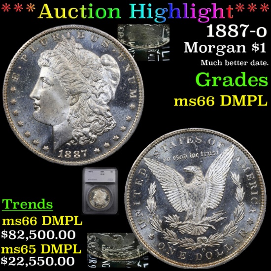 ***Auction Highlight*** 1887-o Morgan Dollar $1 Graded ms66 DMPL By SEGS (fc)