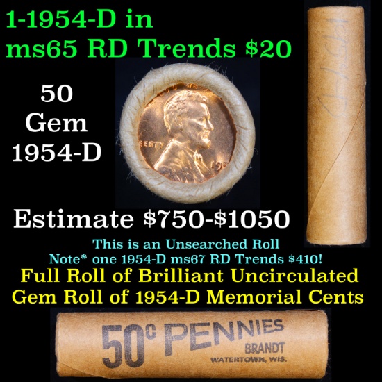 Shotgun Lincoln 1c roll, 1954-d 50 pcs Brandt Wrapper