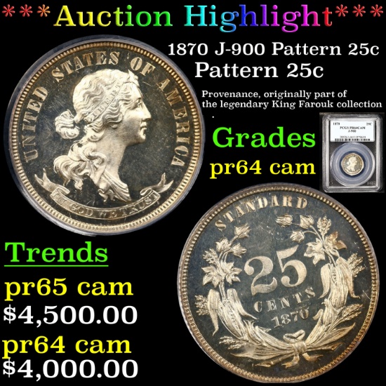 Proof ***Auction Highlight*** PCGS 1870 J-900 Pattern 25c  Graded pr64 cam By PCGS (fc)