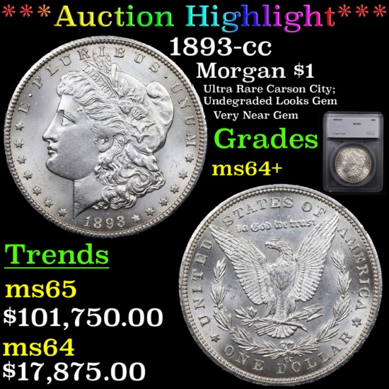 ***Auction Highlight*** 1893-cc Morgan Dollar $1 Graded ms64+ By SEGS (fc)