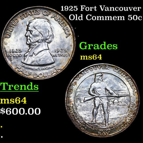 1925 Fort Vancouver Old Commem Half Dollar 50c Grades Choice Unc