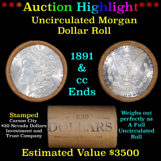 ***Auction Highlight*** 1891 & CC Uncirculated Morgan Dollar Shotgun Roll (fc)