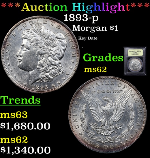 ***Auction Hghlight*** 1893-p Morgan Dollar $1 Graded Select Unc By USCG