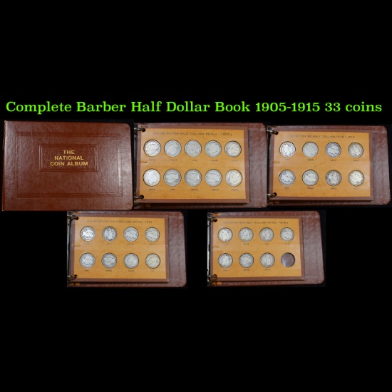 ***Auction Highlight*** Complete Barber Half Dollar Book 1905-1915 33 coins (fc)