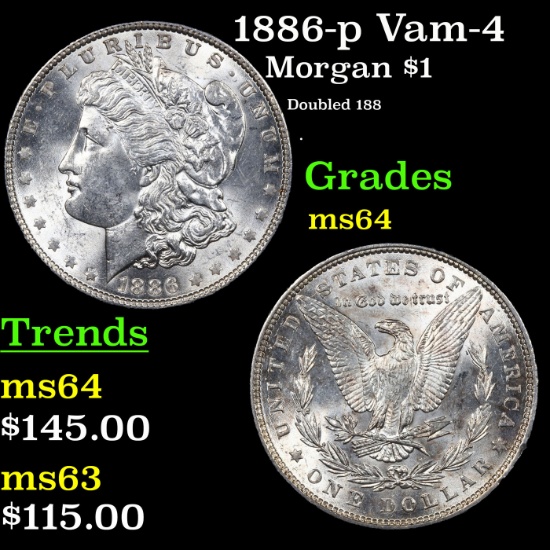 1886-p Morgan Dollar Vam-4 $1 Grades Choice Unc