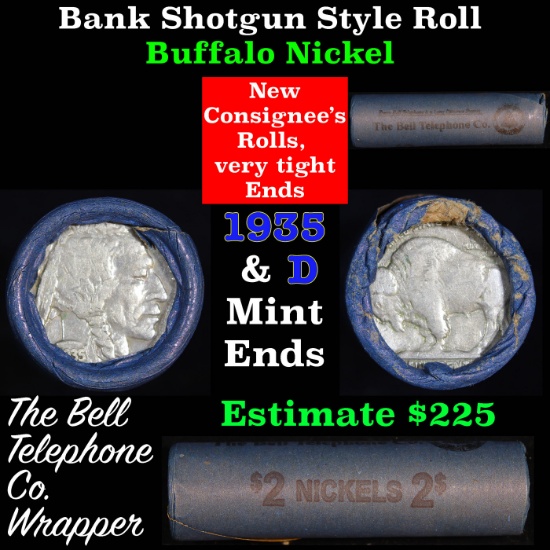 Buffalo Nickel Shotgun Roll in Old Bell Telephone Bank Wrapper 1935 & d Mint Ends